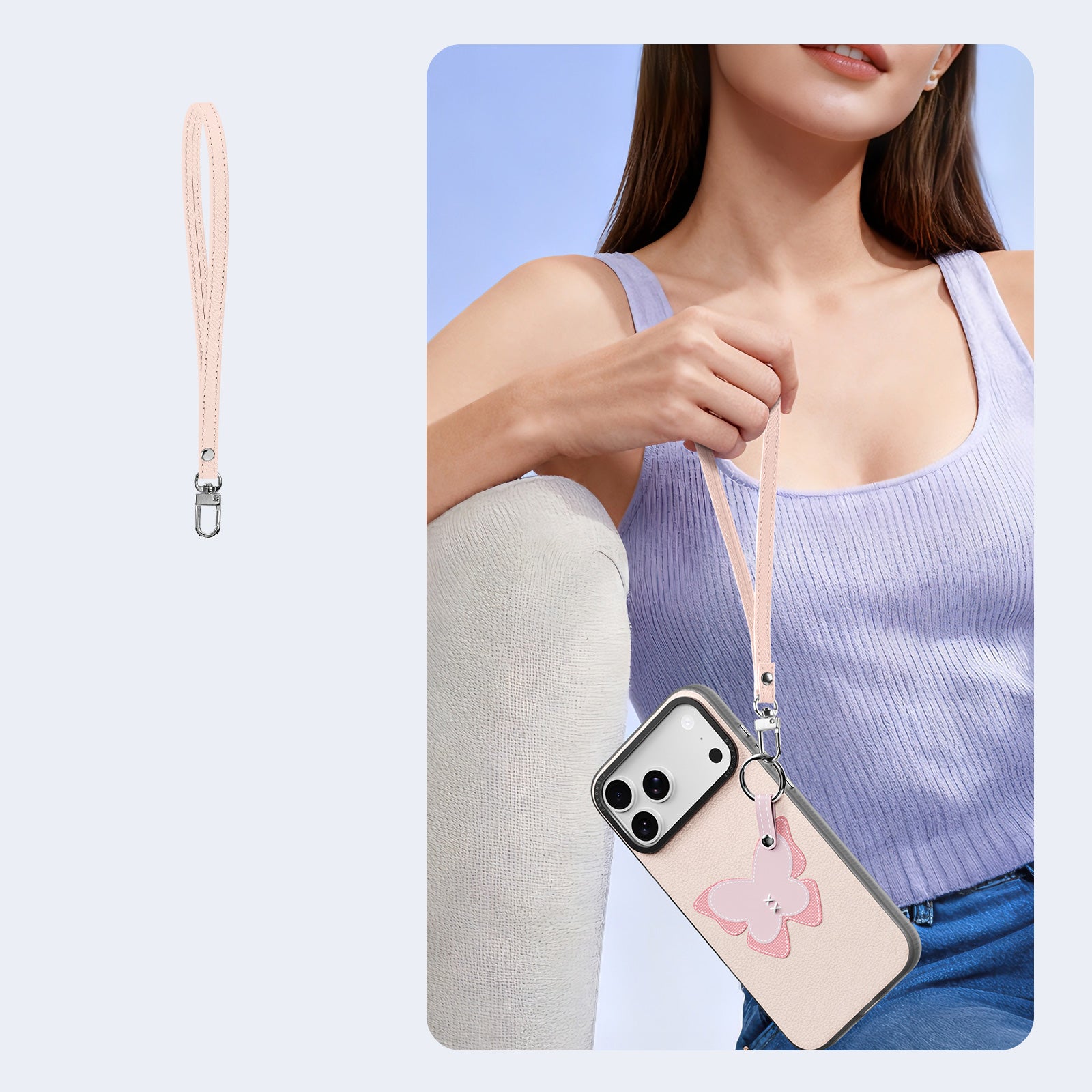 Handyhülle mit Trageband für iPhone 17 Pro Max, Dux Ducis Luvy, Rosa mit Schmetterling