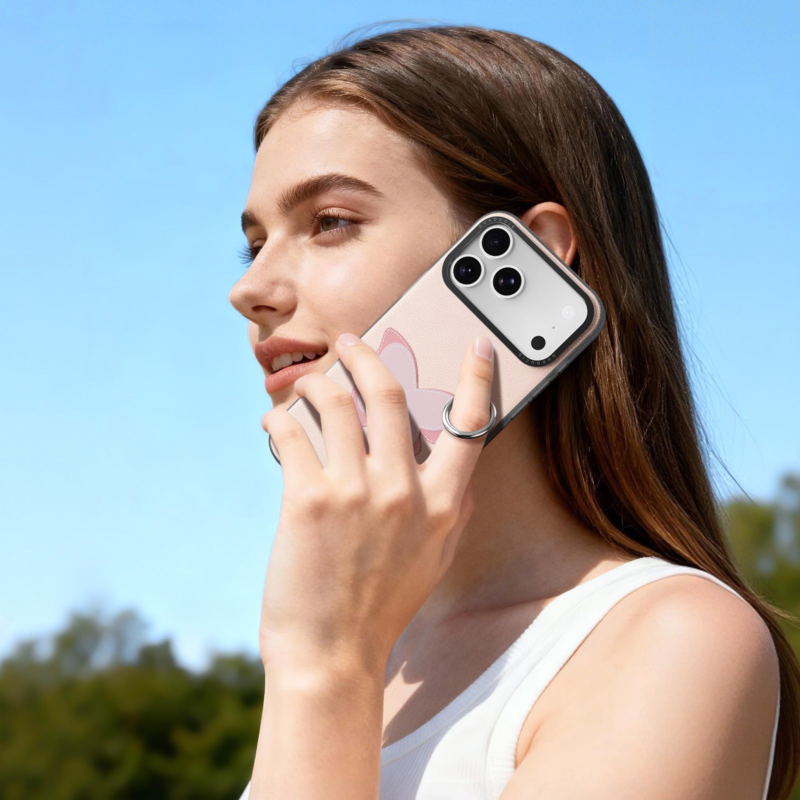 Handyhülle mit Trageband für iPhone 17 Pro Max, Dux Ducis Luvy, Rosa mit Schmetterling