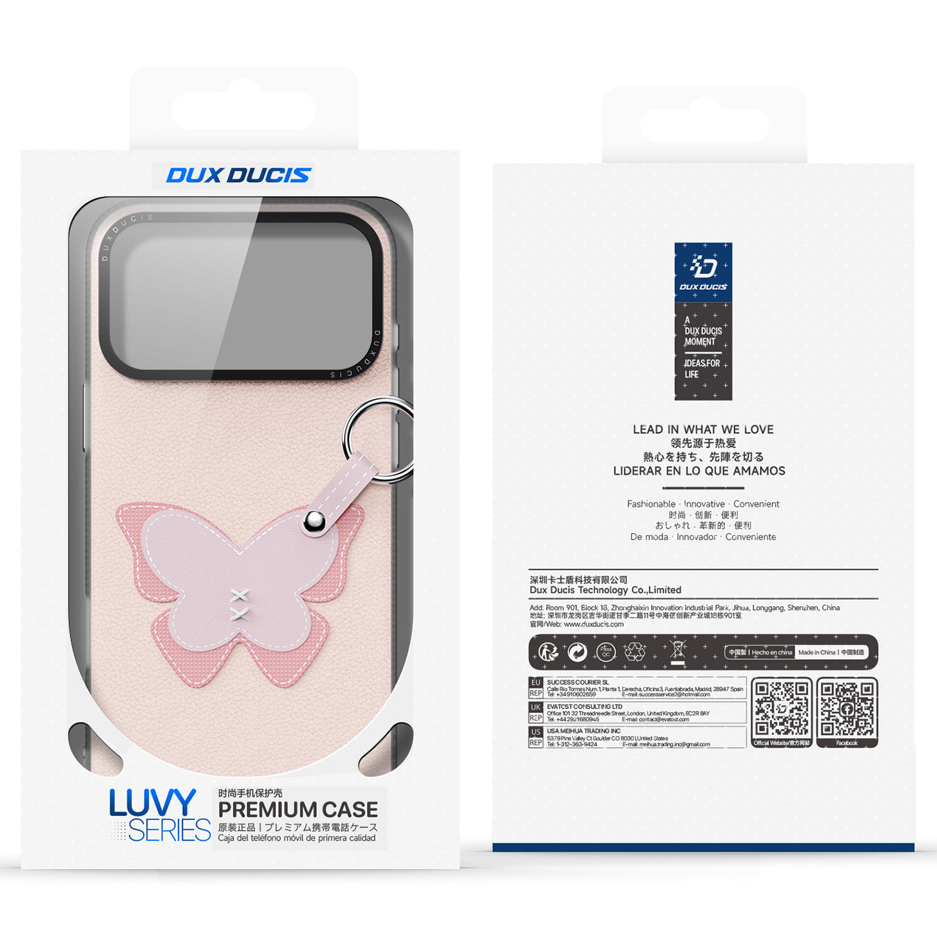 Handyhülle mit Trageband für iPhone 17 Pro Max, Dux Ducis Luvy, Rosa mit Schmetterling