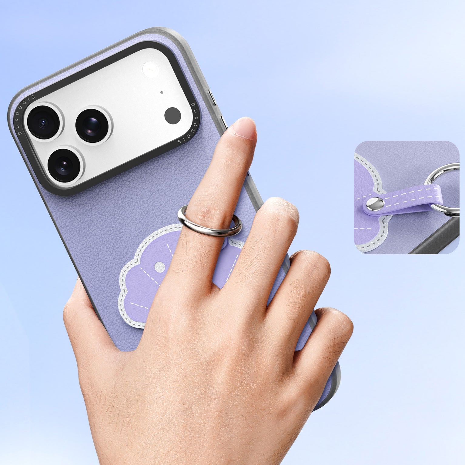 Handyhülle mit Trageband für iPhone 17 Pro Max, Dux Ducis Luvy, Violett mit Muschel