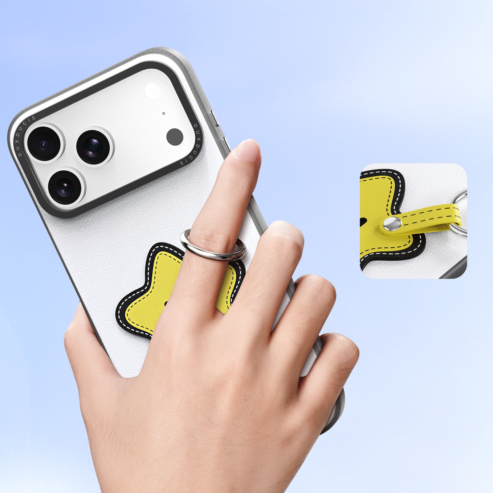Handyhülle mit Trageband für iPhone 17 Pro Max, Dux Ducis Luvy, Weiß mit gelbem Stern
