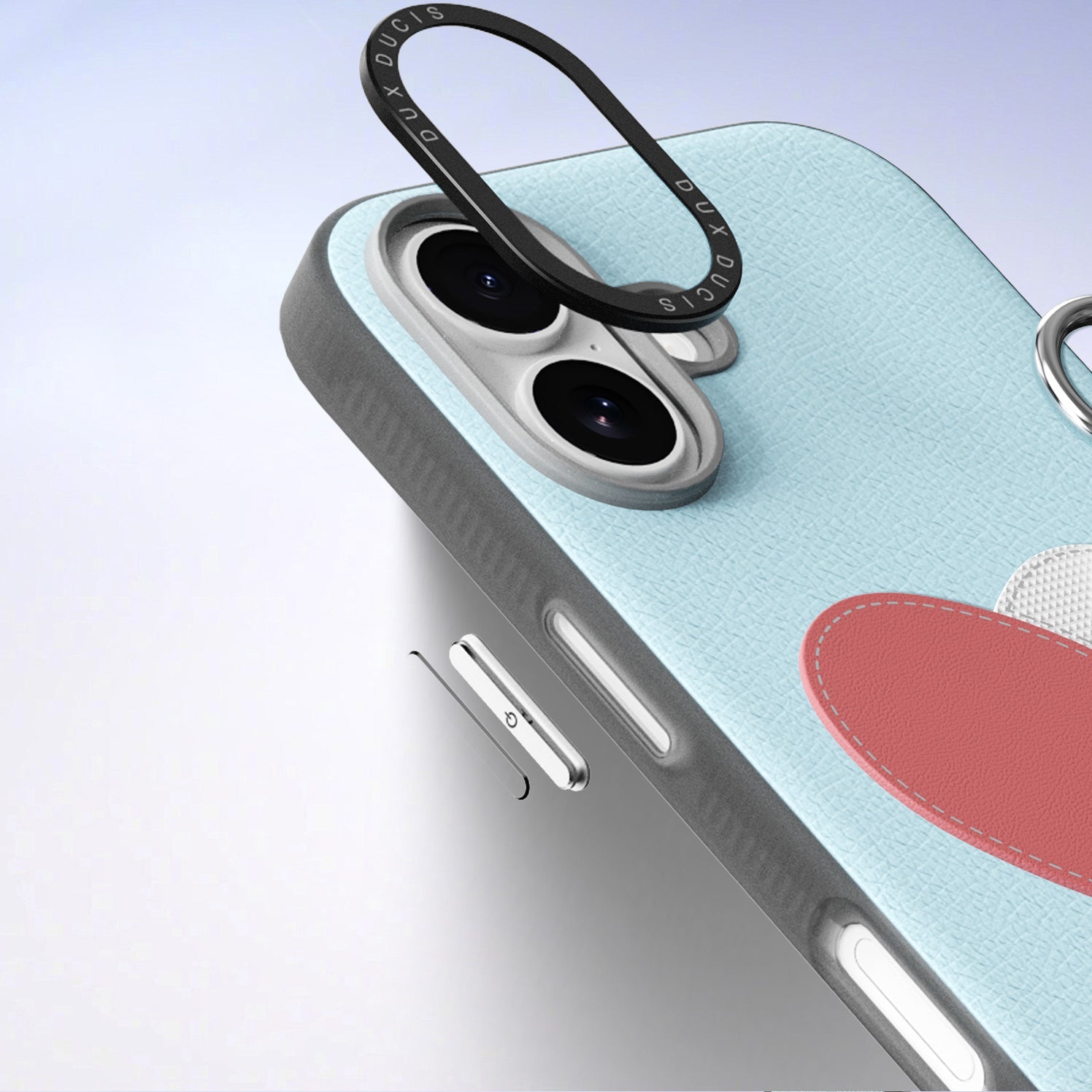 Handyhülle mit Trageband für iPhone 17, Dux Ducis Luvy, Blau mit Rosa Herz