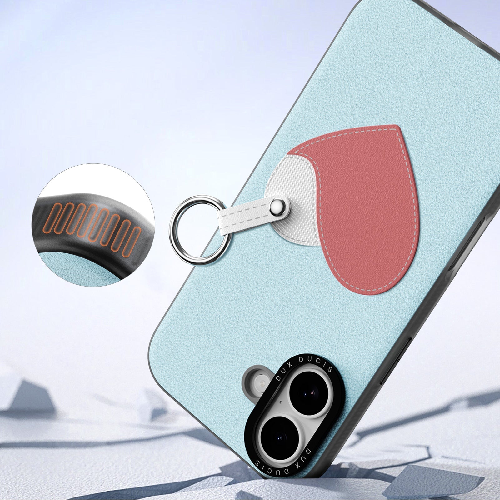 Handyhülle mit Trageband für iPhone 17, Dux Ducis Luvy, Blau mit Rosa Herz