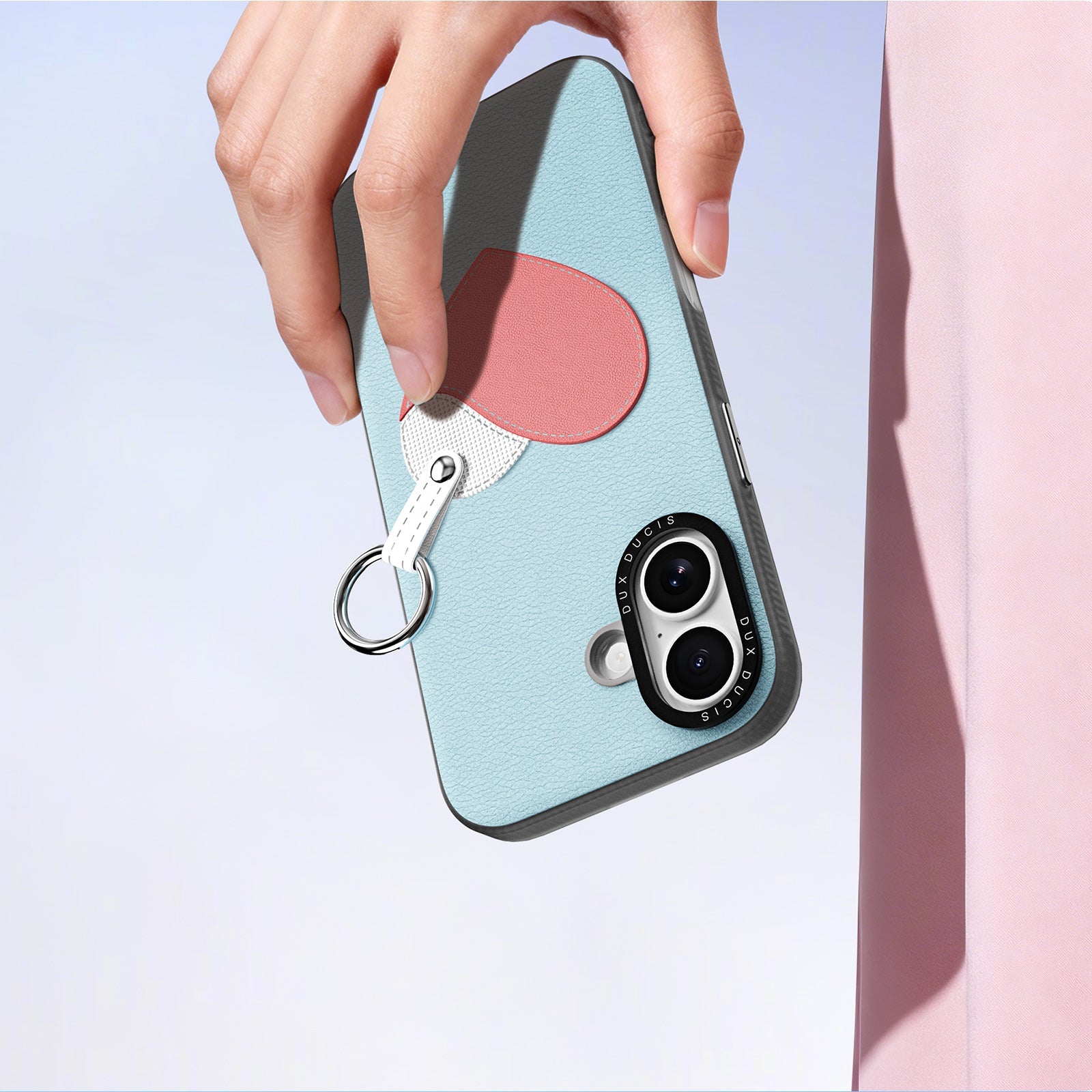 Handyhülle mit Trageband für iPhone 17, Dux Ducis Luvy, Blau mit Rosa Herz