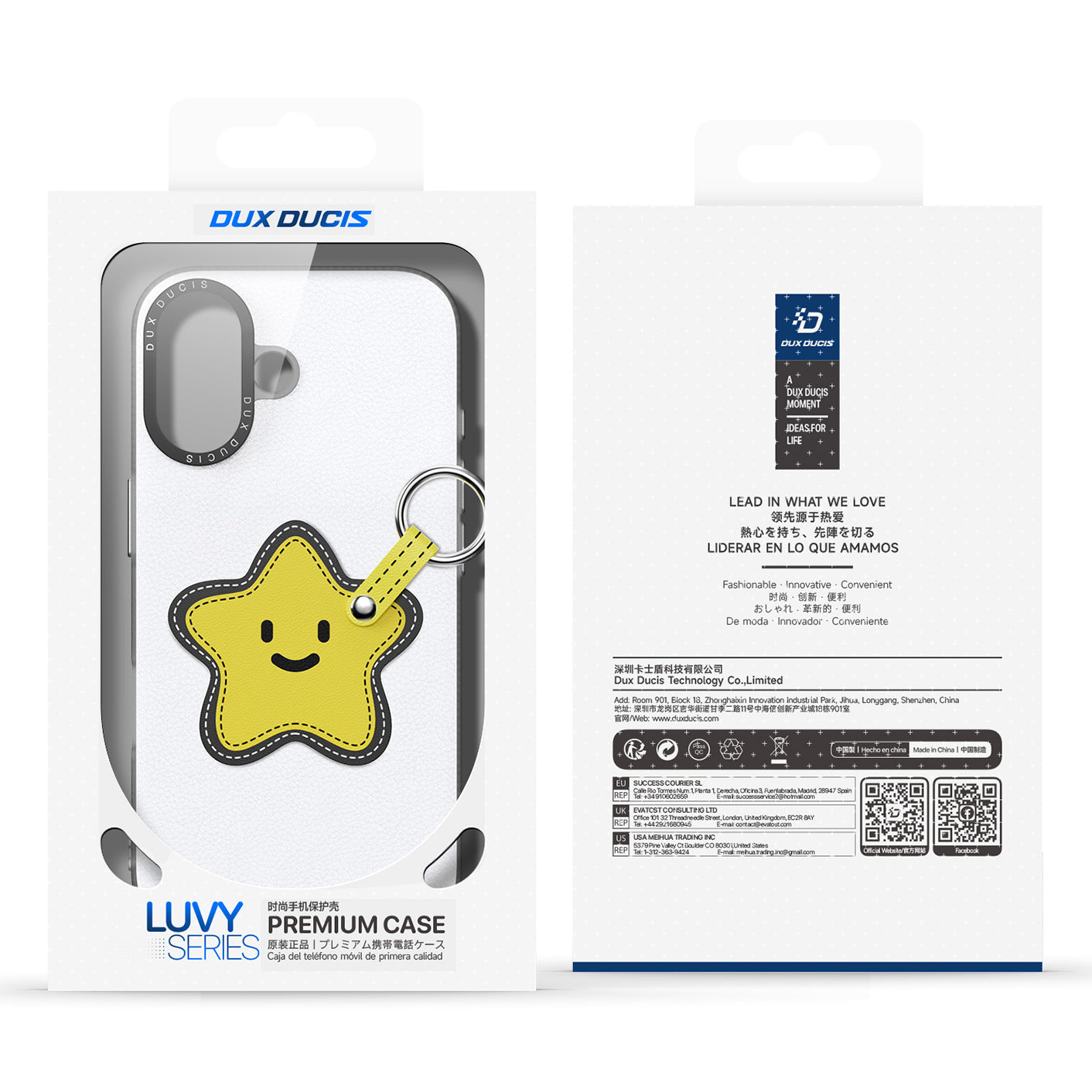 Handyhülle mit Trageband für iPhone 17, Dux Ducis Luvy, Weiß mit gelbem Stern