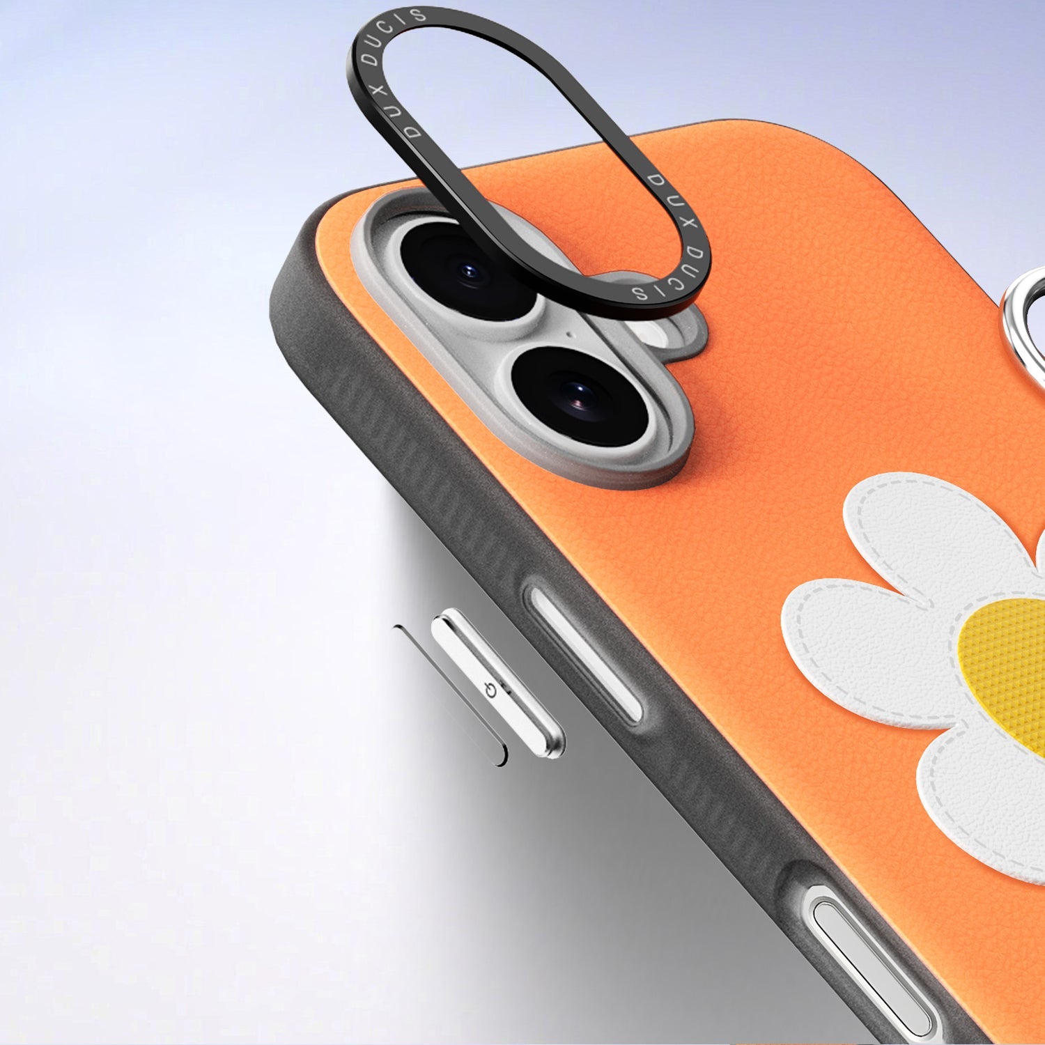 Handyhülle mit Trageband für iPhone 17, Dux Ducis Luvy, Orange mit Gänseblümchen