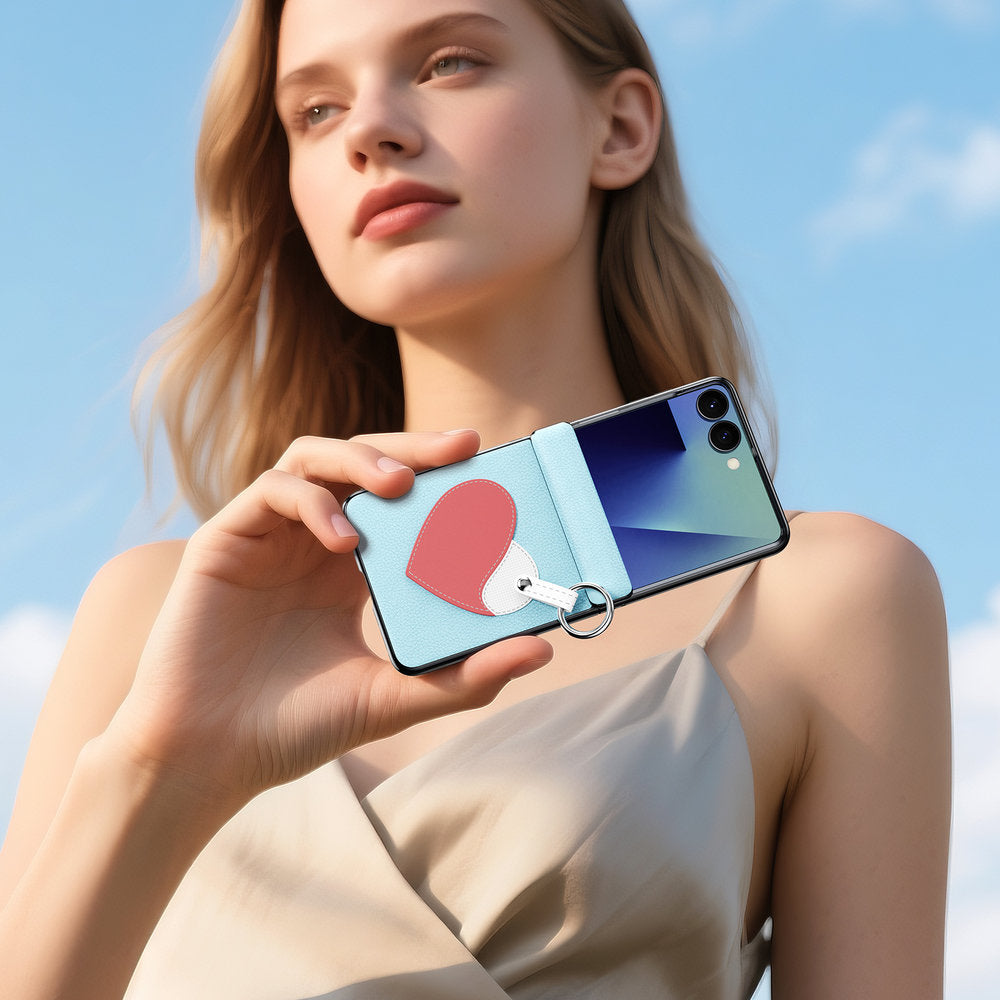 Handyhülle mit Trageband für Galaxy Z Flip8, Dux Ducis Luvy, Blau mit Rosa Herz (7/7)