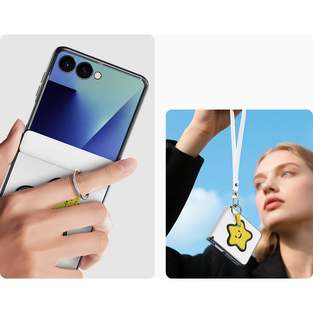 Handyhülle mit Trageband für Galaxy Z Flip8, Dux Ducis Luvy, Weiß mit gelbem Stern (3/7)