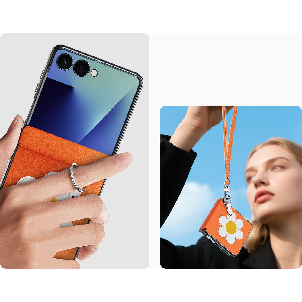 Handyhülle mit Trageband für Galaxy Z Flip8, Dux Ducis Luvy, Orange mit Gänseblümchen (3/7)