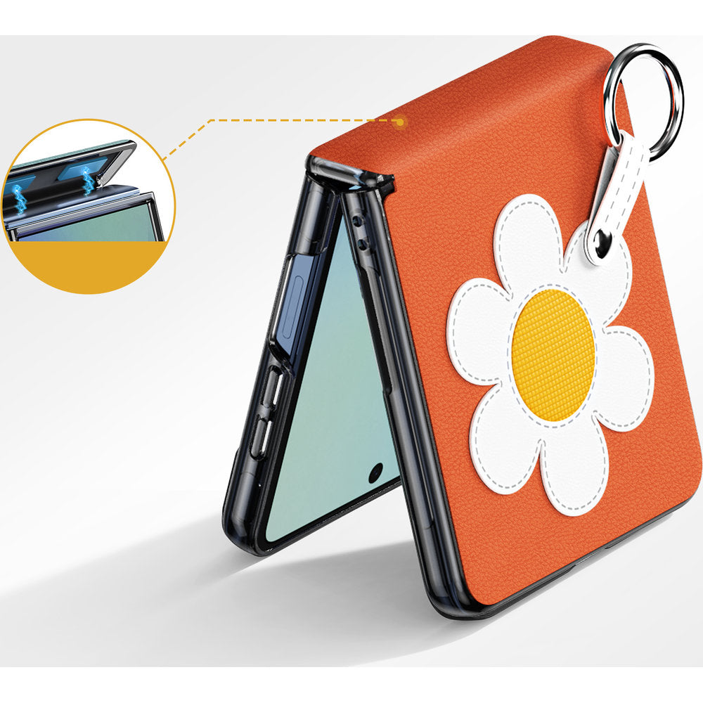 Handyhülle mit Trageband für Galaxy Z Flip8, Dux Ducis Luvy, Orange mit Gänseblümchen (4/7)