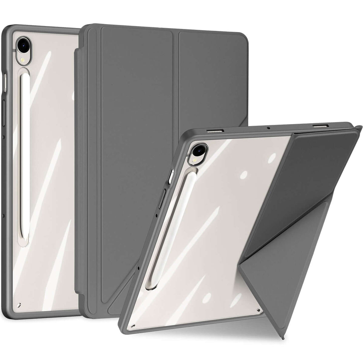 Schutzhülle mit Klappe für Galaxy Tab S10 FE / S9 FE / S9, Dux Ducis Magi, Transparent und Grau