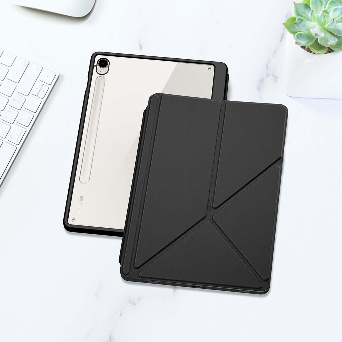 Handyhülle mit Klappe für Galaxy Tab S10 FE / S10 Lite / S9 FE / S9, Dux Ducis Magi, Schwarz und Transparent