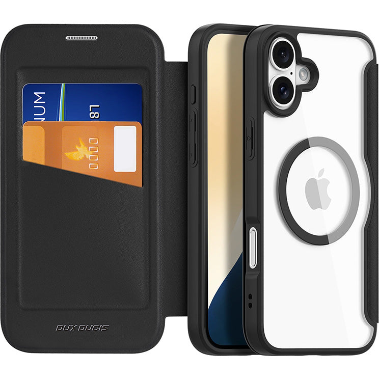 Schutzhülle für iPhone 16, Dux Ducis Skin X Pro Magnetic, Schwarz und Transparent