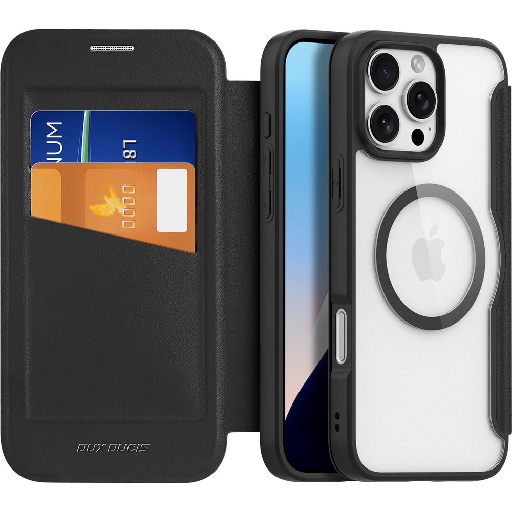 Handyhülle für iPhone 16 Pro, Dux Ducis Skin X Pro Magnetic, Schwarz und Transparent