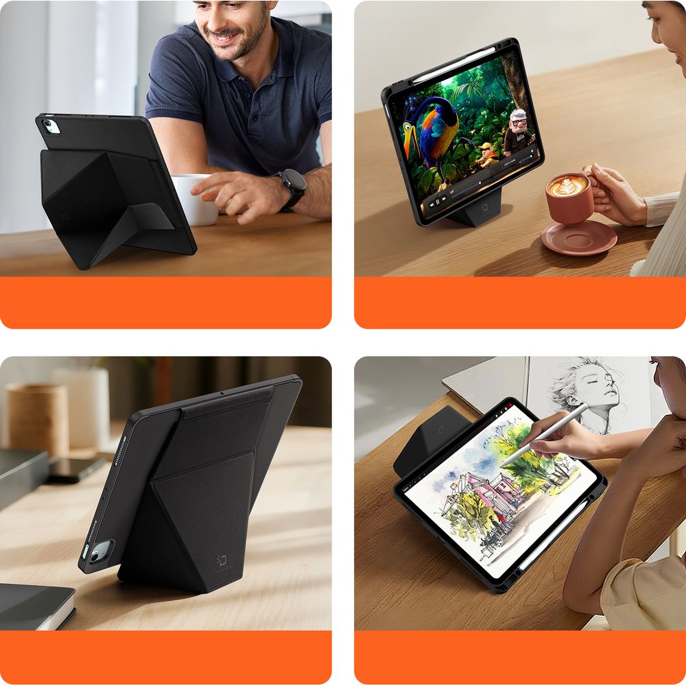 Schutzhülle mit Klappe für iPad Air 13" M4/M3/M2 / Pro 12,9" 2018-2022, Dux Ducis Vers, Schwarz