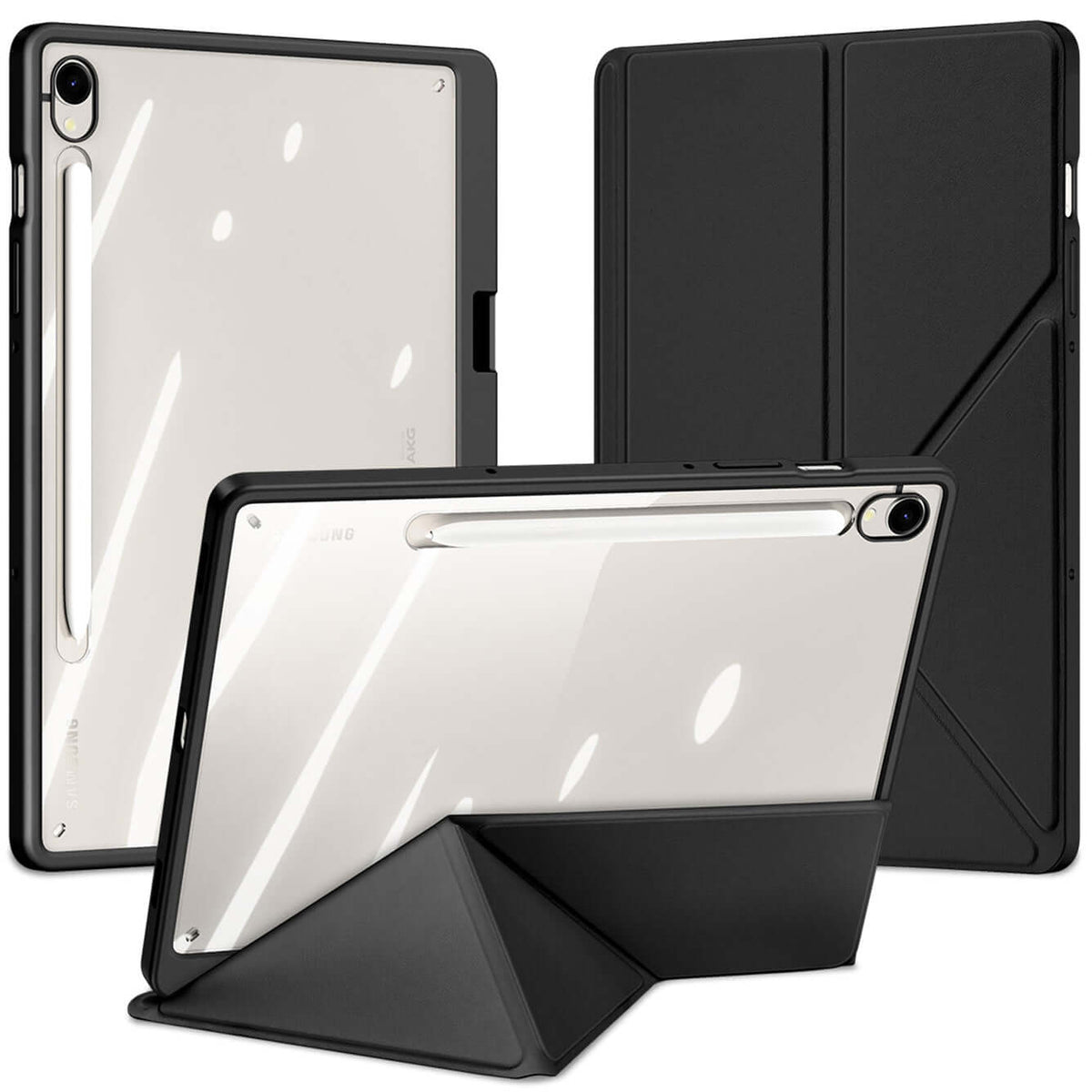 Handyhülle mit Klappe für Galaxy Tab S10 FE / S10 Lite / S9 FE / S9, Dux Ducis Magi, Schwarz und Transparent
