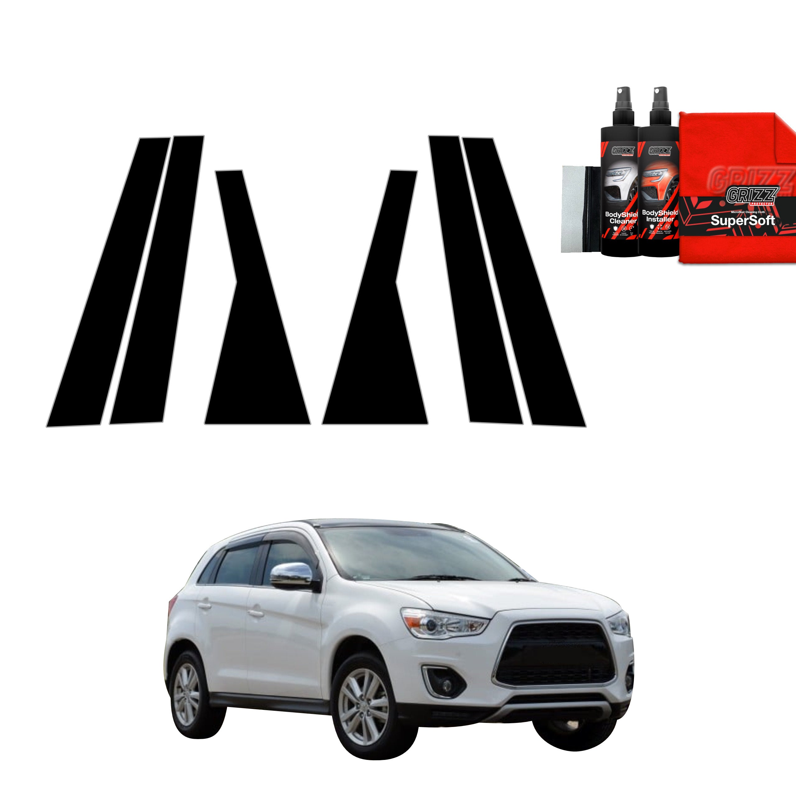 10in1 Schwarze Grizz Protector schutzfolie für B-C-Säule - Mitsubishi ASX (2010-2019)
