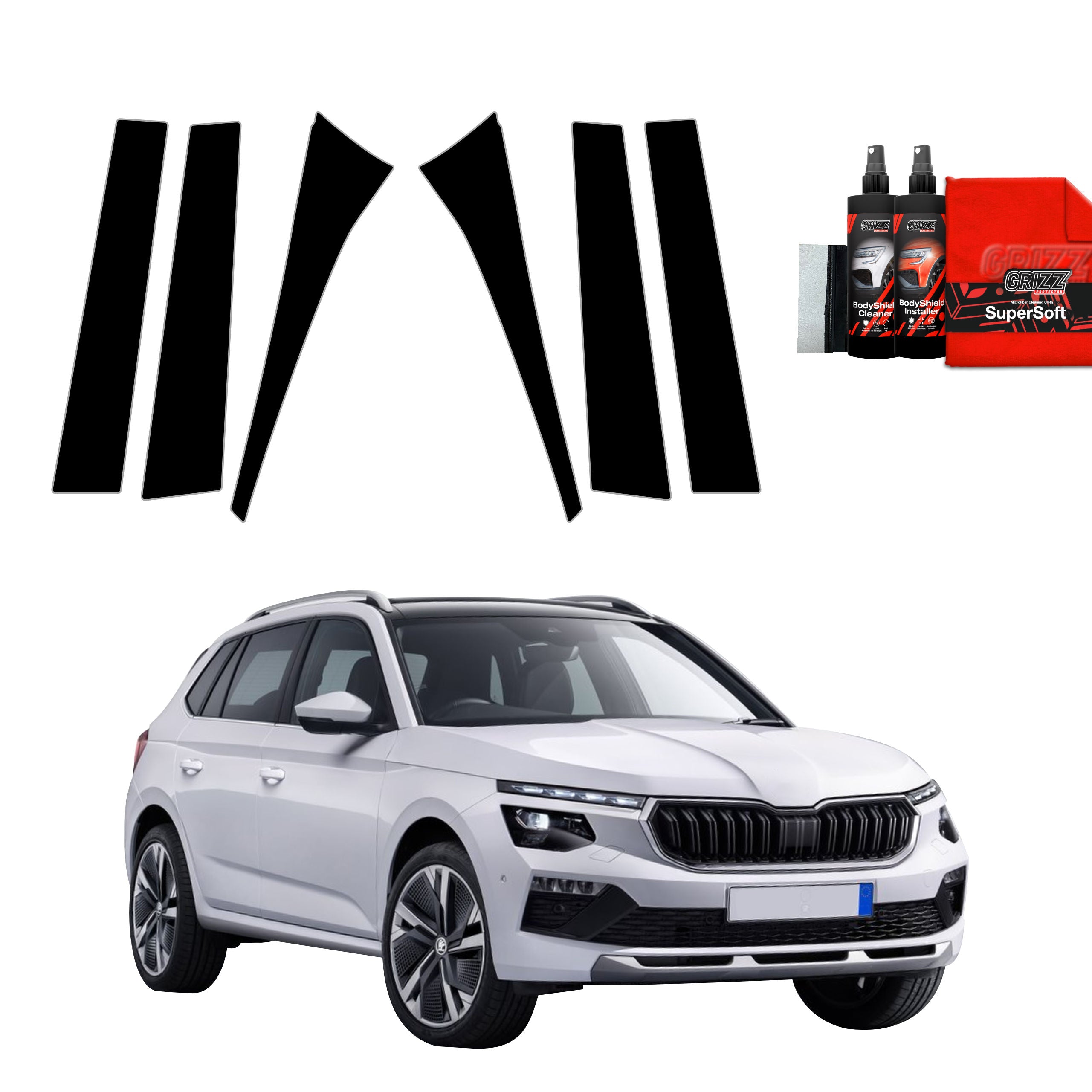 6in1 Schwarze Grizz Protector schutzfolie für B-C-Säule - Skoda Kamiq (2019-2025)