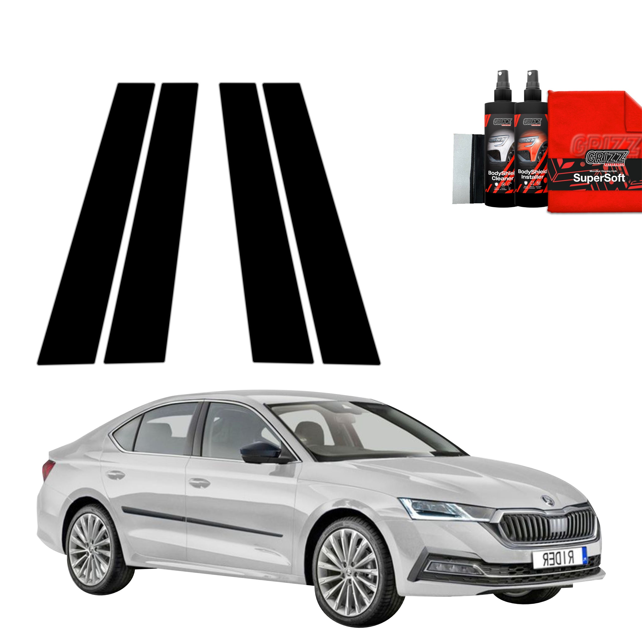 4in1 Schwarze Grizz Protector schutzfolie für B-C-Säule - Skoda Octavia 4 Hatchback (2019-2024)