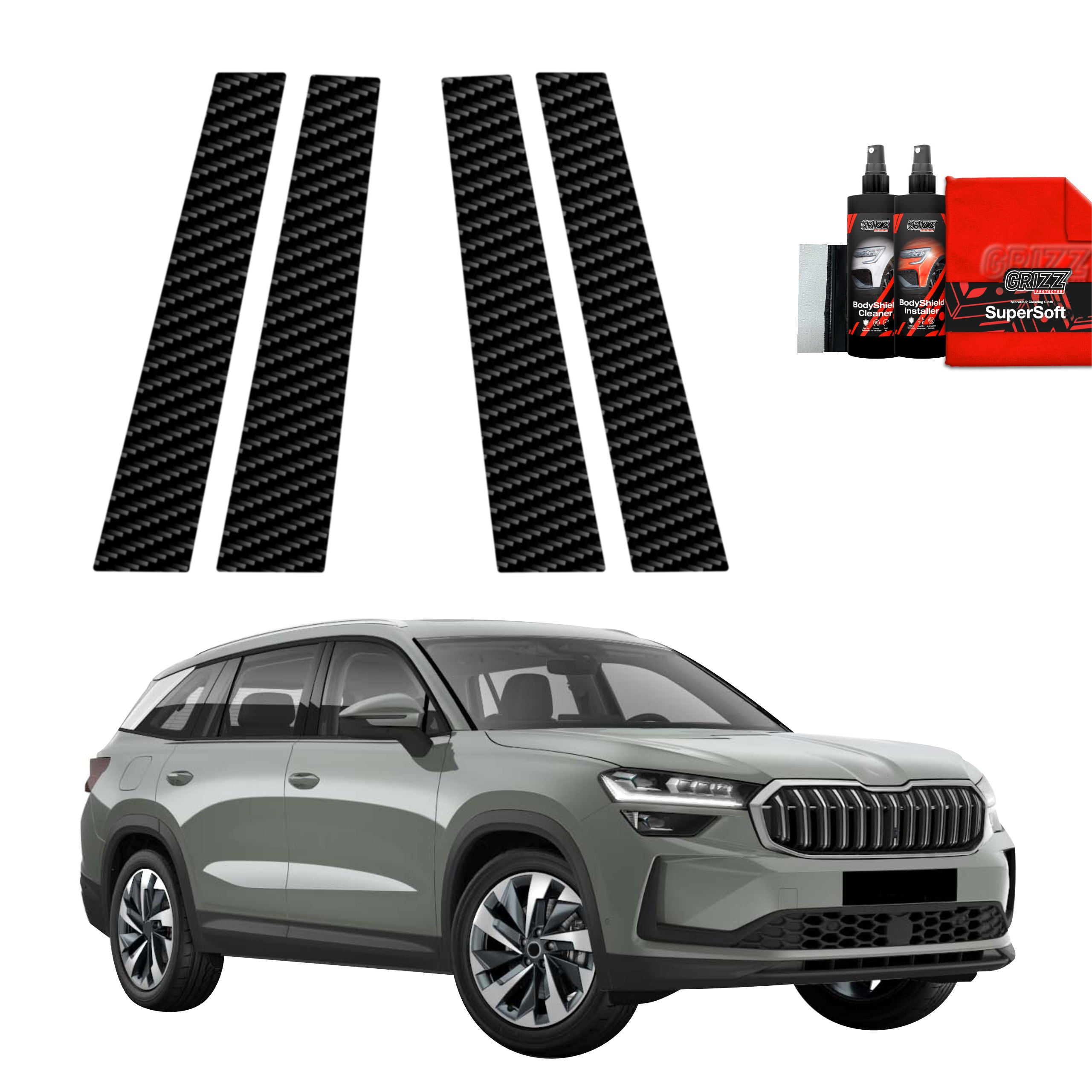 4in1 Kohlenstoff Schutzfolie Grizz Protector für B-Säule - Skoda Kodiaq 2 (2024-2026)
