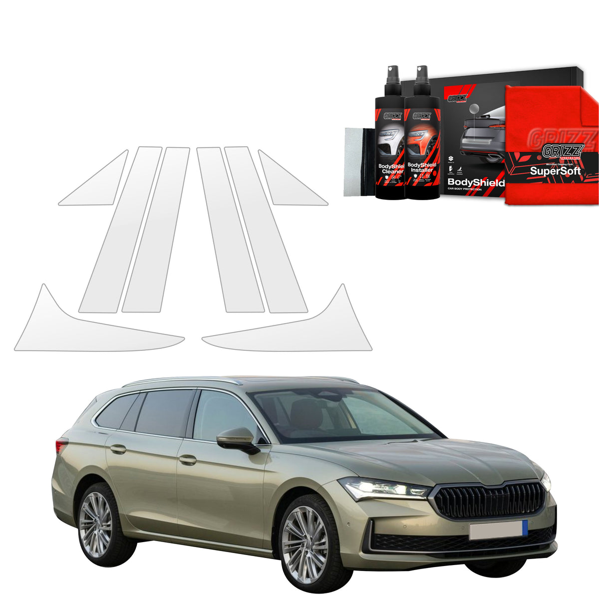 8in1 Schutzfolie Grizz Protector für B-C-Säule - Skoda Superb 4 Combi (2024-2026)