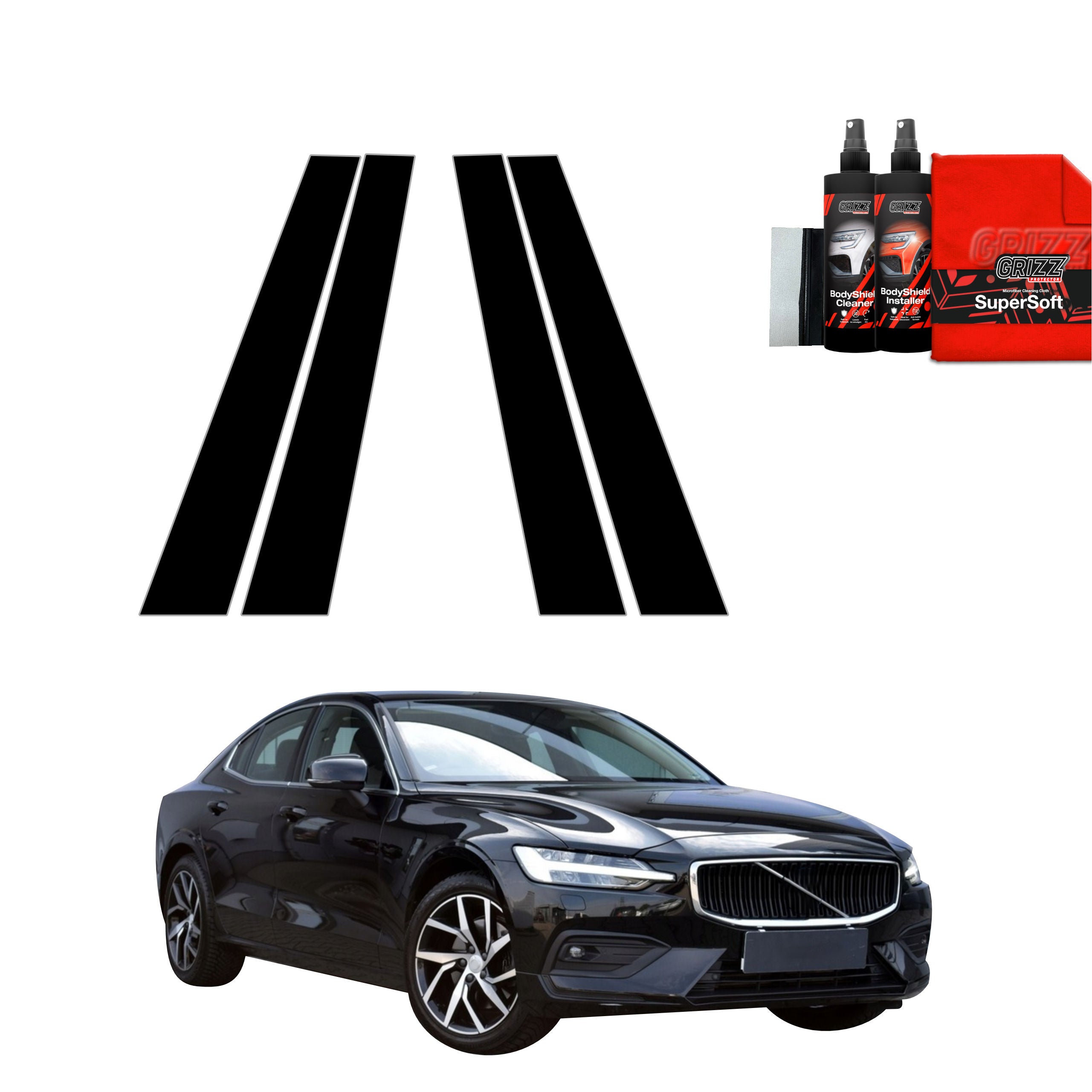 4in1 Schwarze Grizz Protector schutzfolie für B-Säule - Volvo S60 3 Sedan 4D (2019-2024)