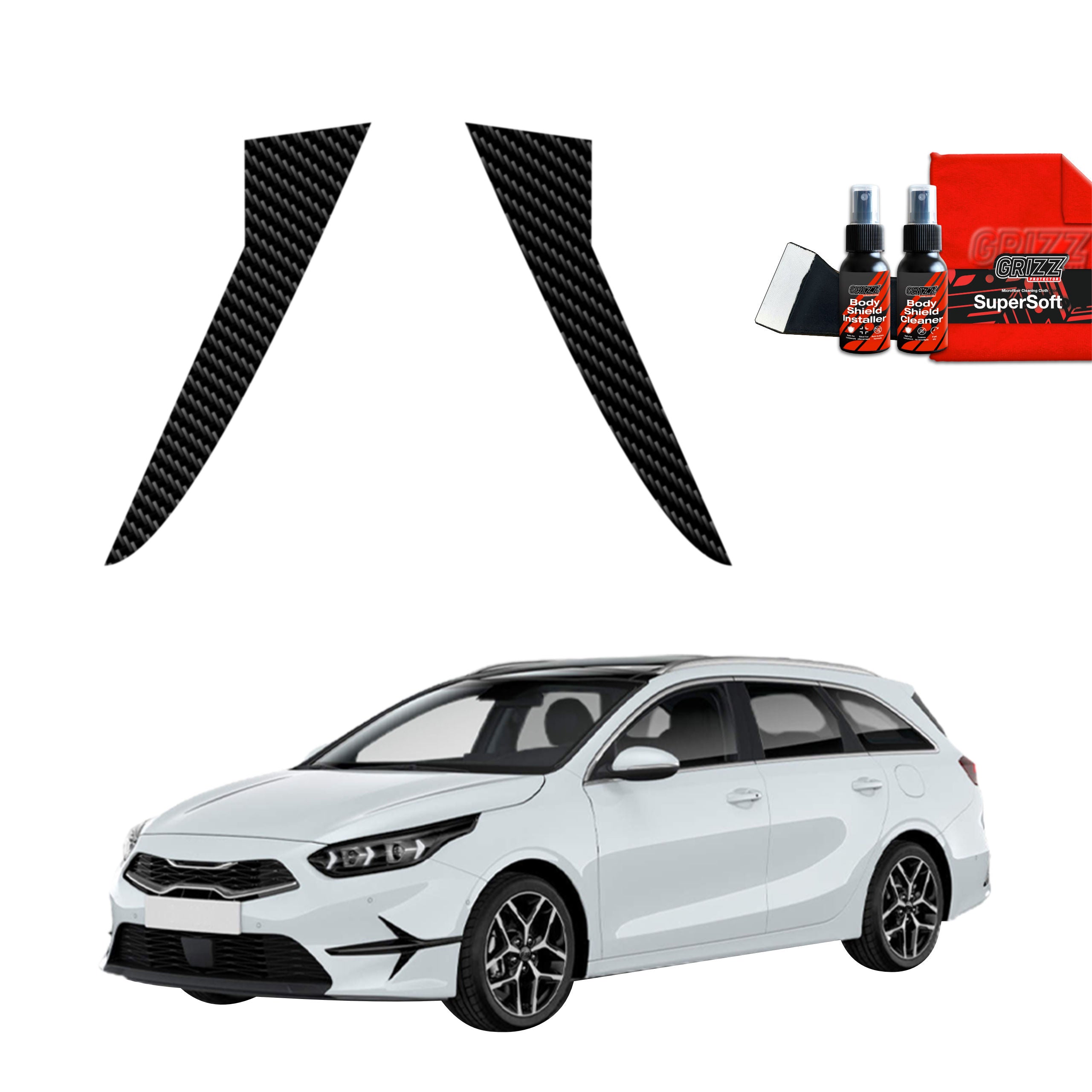 2in1 Kohlenstoff Schutzfolie Grizz Protector für C-Säule - Kia Ceed Hatchback (2021-2025)