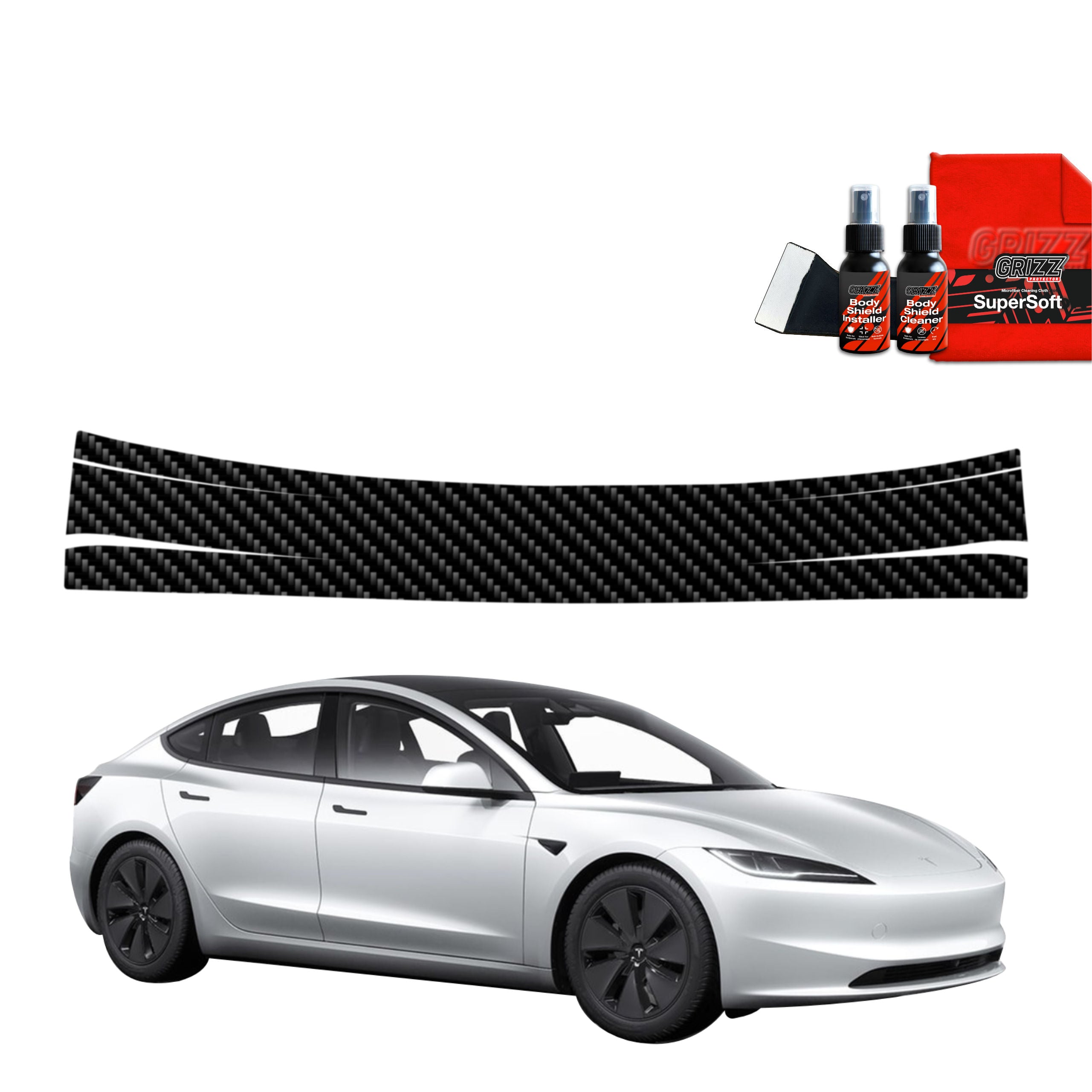 Kohlenstoff Schutzfolie Grizz Protector für Ladekante - Tesla Model 3 (2021-2025)