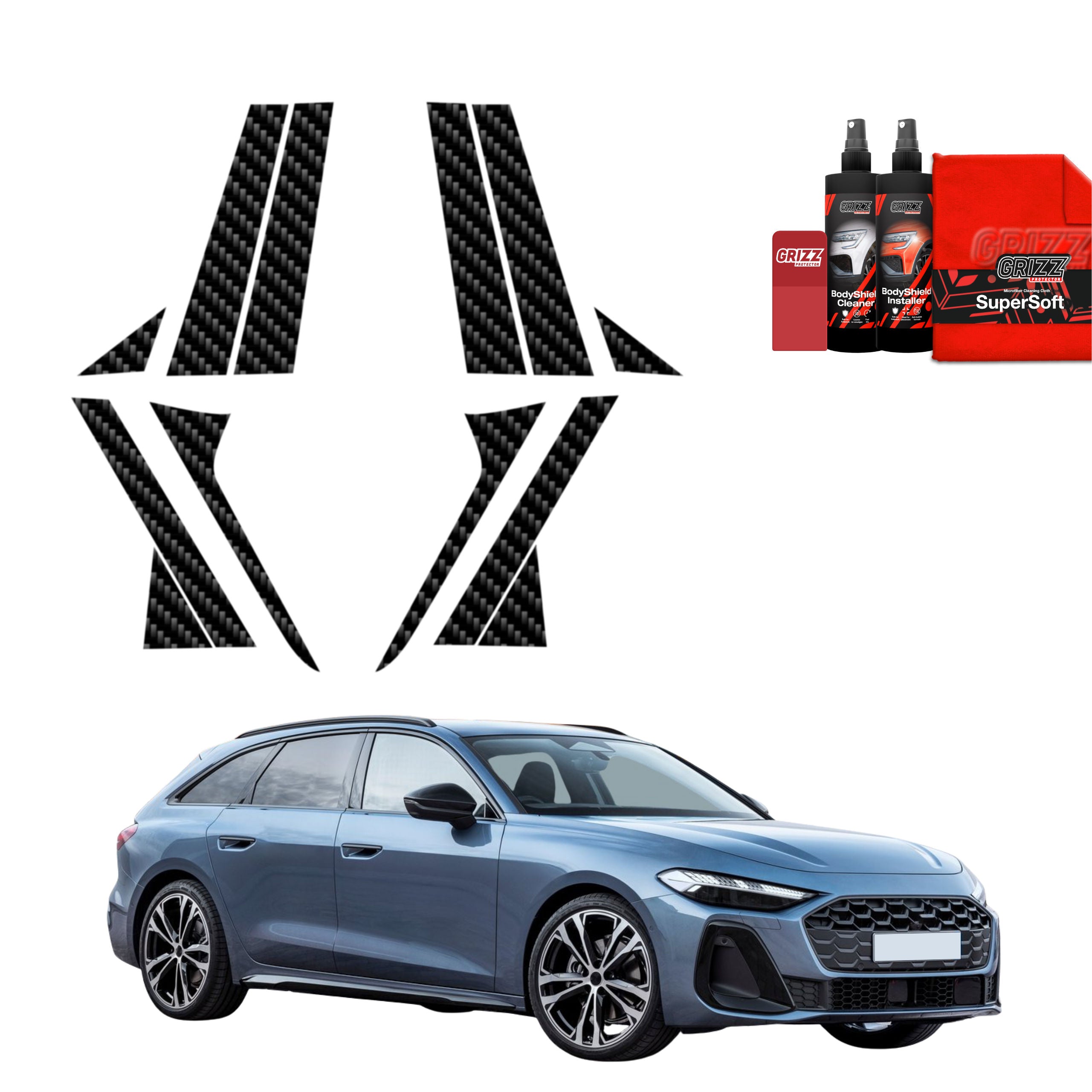 12in1 Kohlenstoff Schutzfolie Grizz Protector für A-B-C-Säule - Audi A5 B10 Avant (2025-2026)
