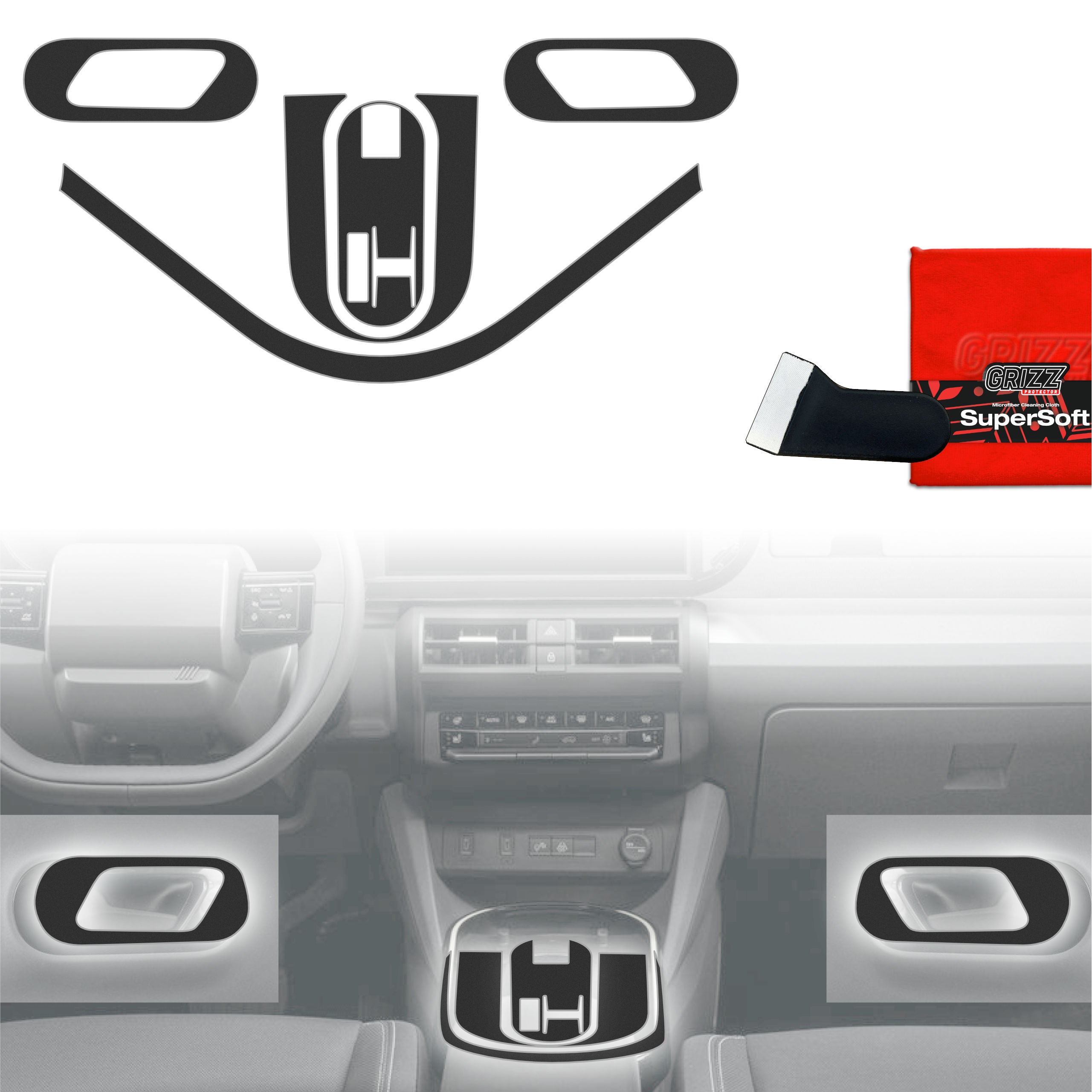 5in1 Schutzfolien Grizz Protector für Mittelkonsole - Fiat Grande Panda (2025-2026) Schwarz Matt Antifingerprint