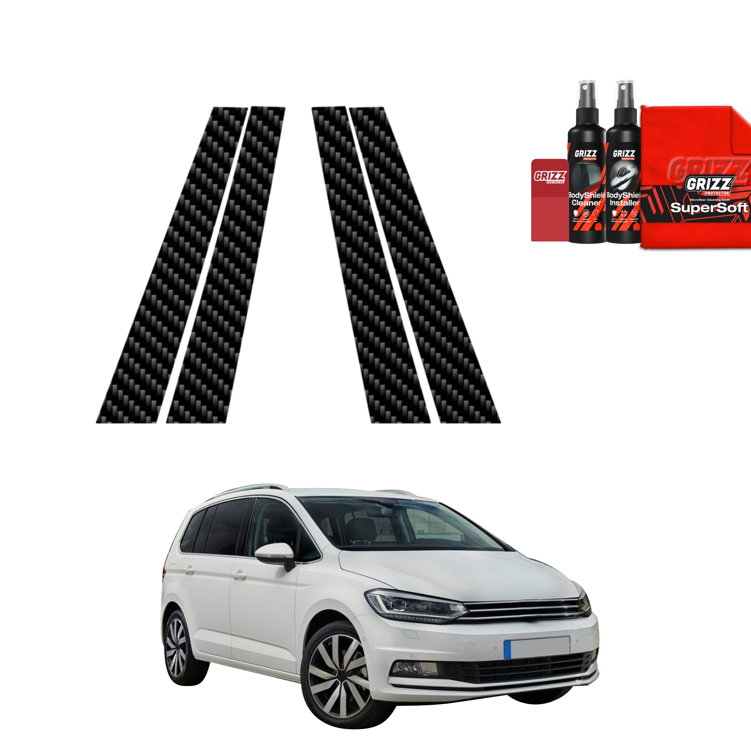4in1 Kohlenstoff Schutzfolie Grizz Protector für B-C-Säule - Volkswagen Touran II MPV 5D (2016)
