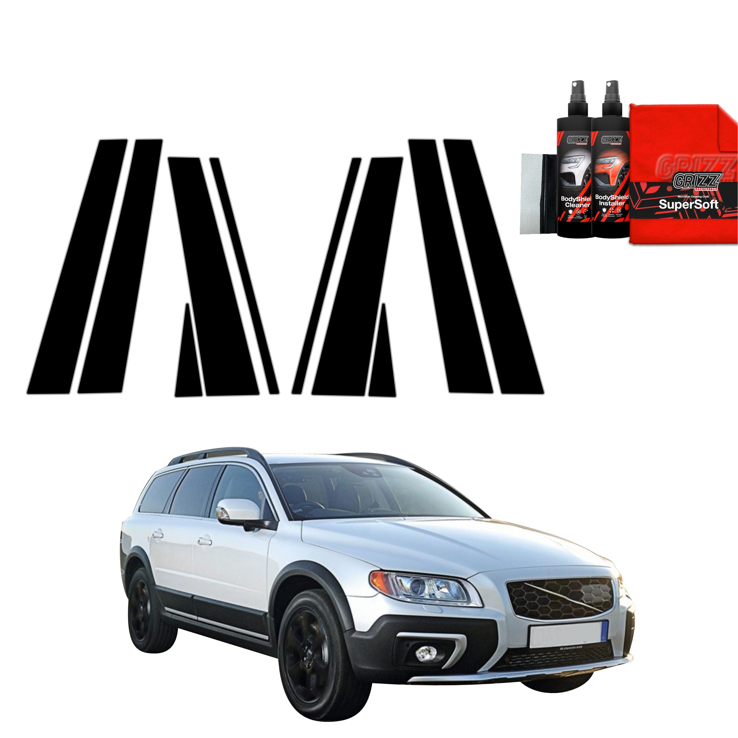 10in1 Schwarze Grizz Protector schutzfolie für B-C-Säule - Volvo XC70 3 Kombi 5D (2013-2016)