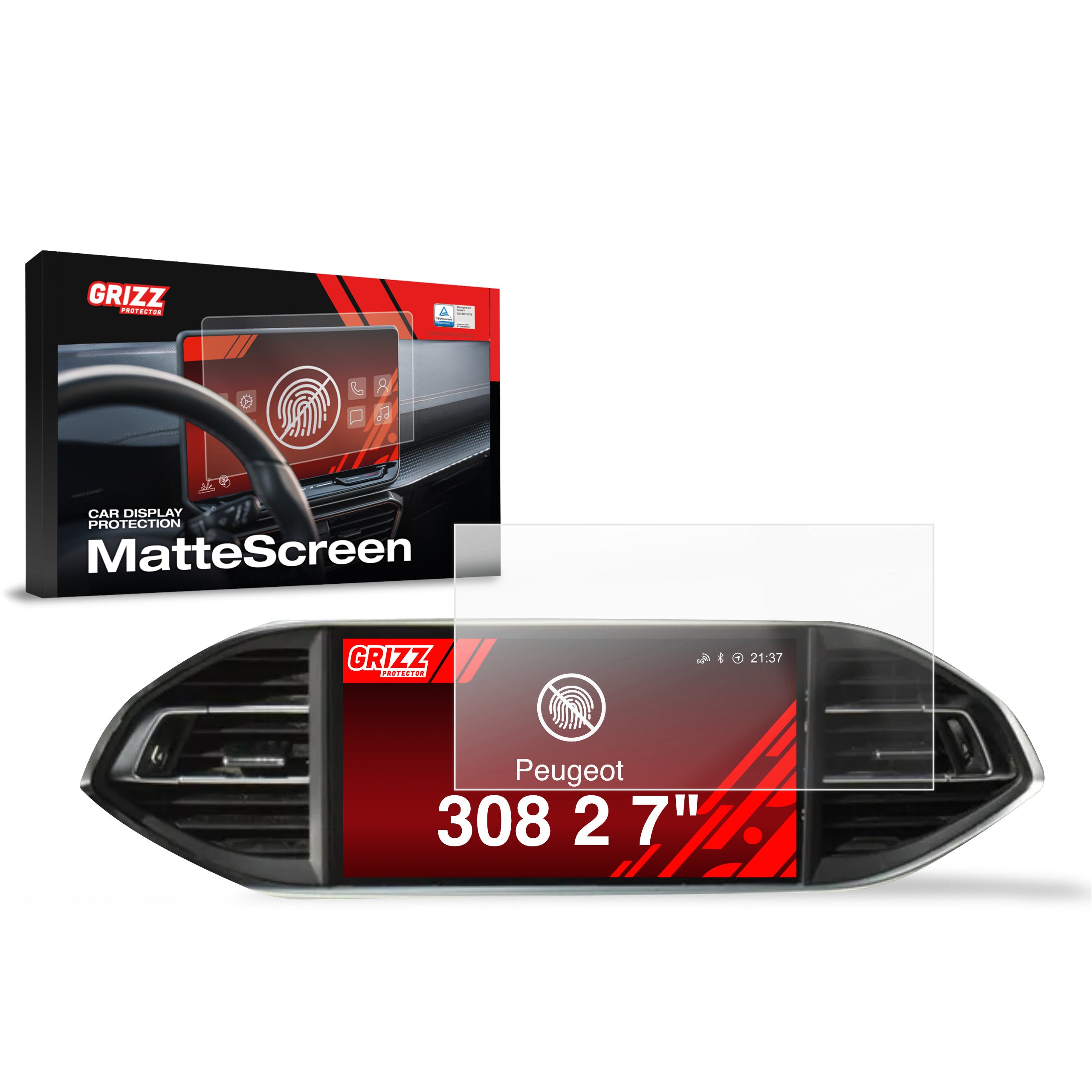 Matte Autodisplayfolie für Peugeot 308 2 2014 (2013-2021), Grizz Protector
