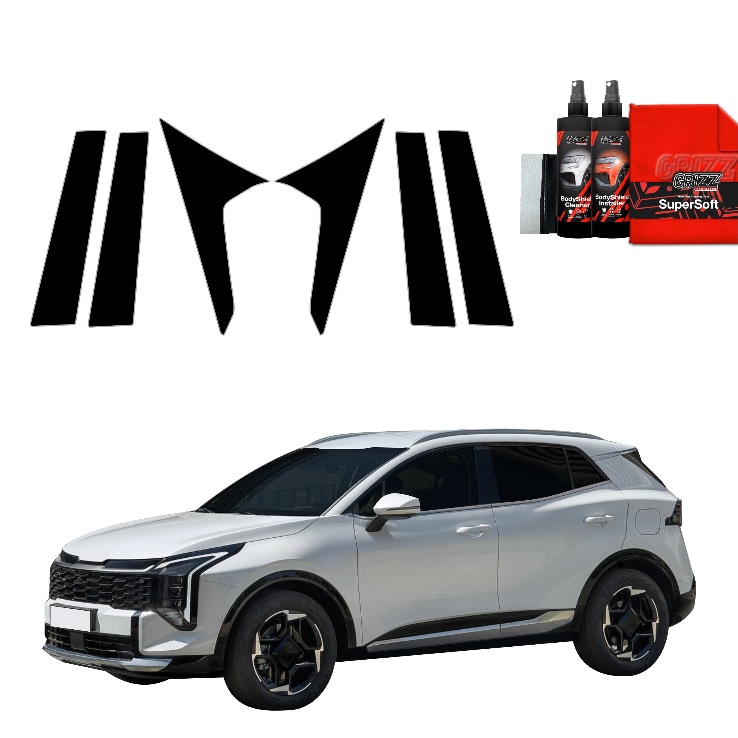 6in1 Schwarze Grizz Protector schutzfolie für B-C-Säule - Kia Sportage 5 Facelift (2025-2026)
