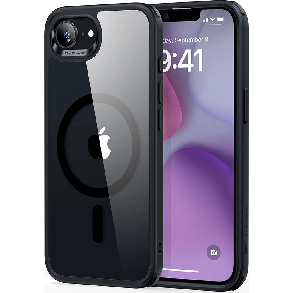 Handyhülle für iPhone 17e / 16e, ESR Classic Hybrid Halolock mit MagSafe, Transparent-schwarz