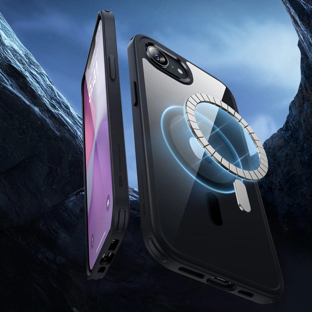 Handyhülle für iPhone 17e / 16e, ESR Classic Hybrid Halolock mit MagSafe, Transparent-schwarz