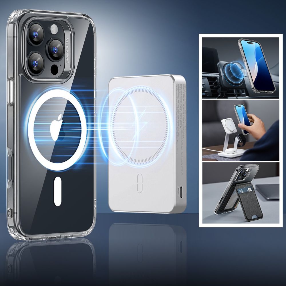 Handyhülle + Gehärtetes Glas für Bildschirm für iPhone 16 Pro Max für MagSafe, ESR Classic Hybrid HaloLock, Transparent-Weiß