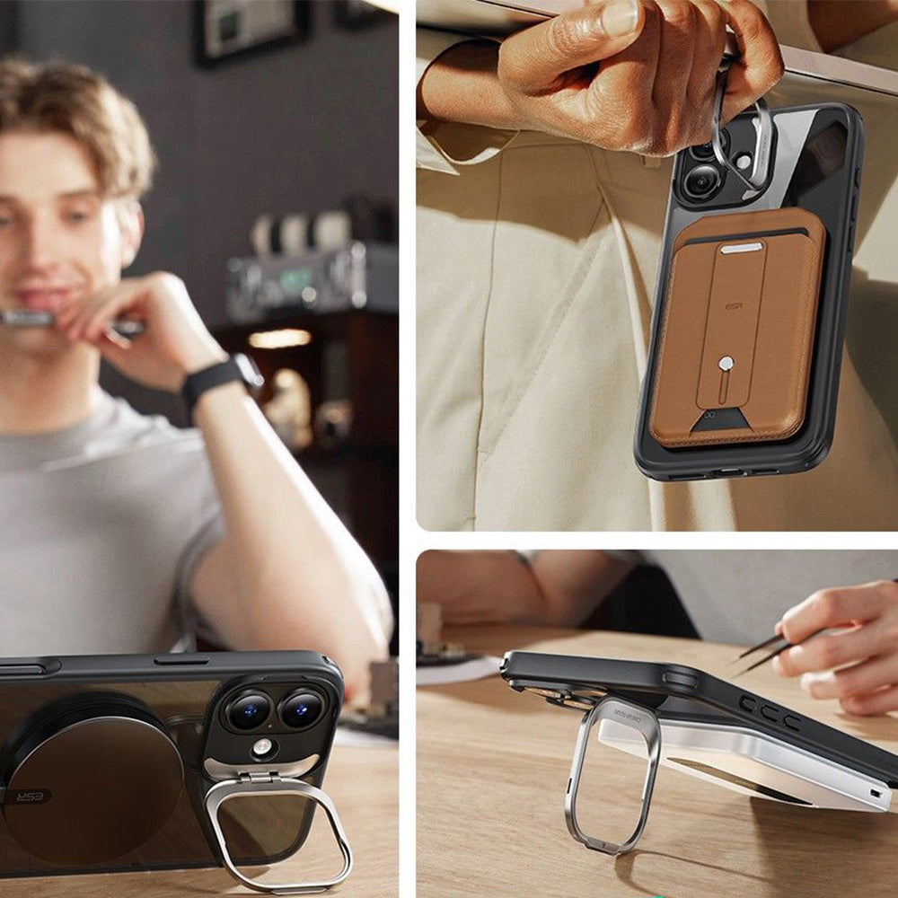 Handyhülle + Gehärtetes Glas für Bildschirm für iPhone 16 mit MagSafe, ESR Classic Hybrid KickStand, Transparent mit Schwarzen Rahmen