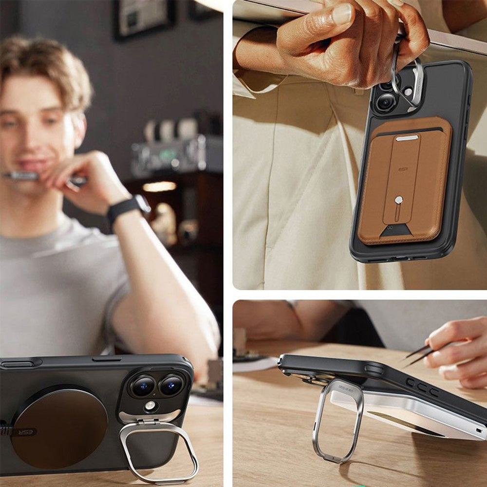 Handyhülle + Gehärtetes Glas für Bildschirm für iPhone 16 mit MagSafe, ESR Classic Hybrid KickStand, Durchscheinend-Schwarz