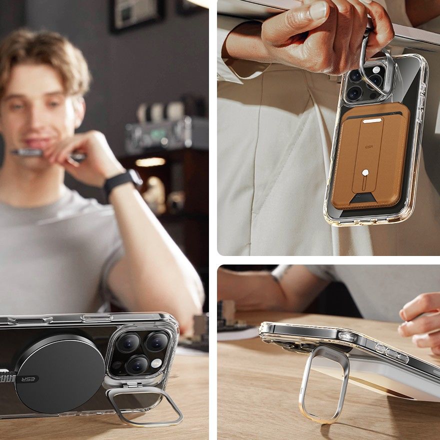 Handyhülle + Gehärtetes Glas für Bildschirm für iPhone 16 Pro Max mit MagSafe, ESR Classic Hybrid Kickstand HaloLock, Transparent