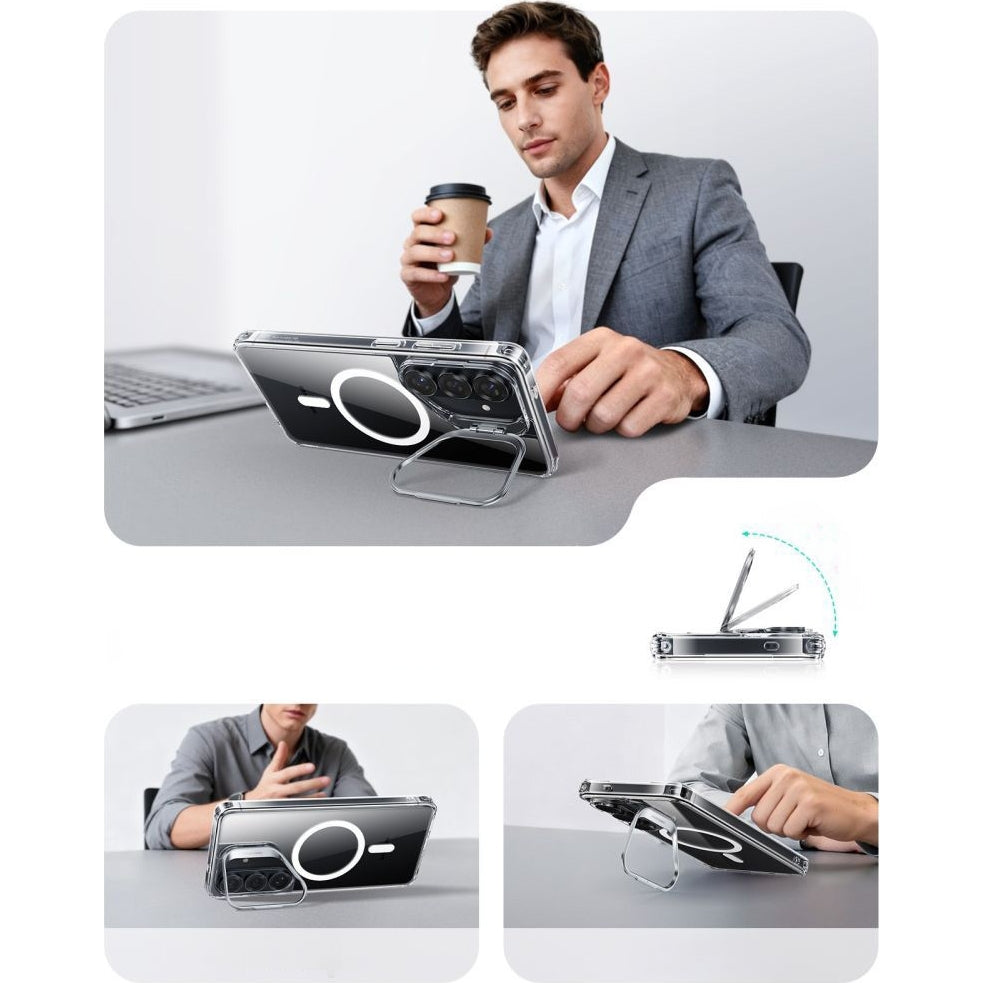 Handyhülle für Galaxy S26 Plus, ESR Classic Hybrid Kickstand mit MagSafe, Transparent und Silbern