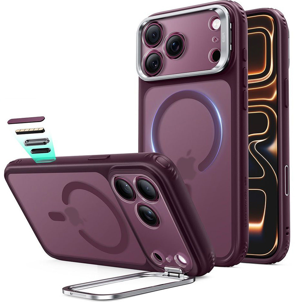 Handyhülle für iPhone 18 Pro / 17 Pro, ESR Classic Hybrid Kickstand mit MagSafe, Burgunderrot-Rauchfarben (1/6)