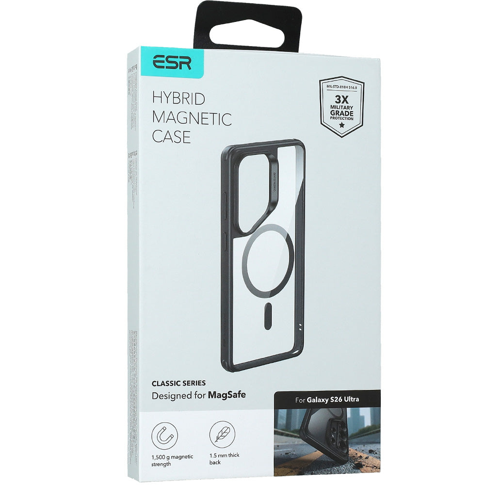 Handyhülle für Galaxy S26 Ultra, ESR Classic Hybrid mit MagSafe, Transparent-Schwarz