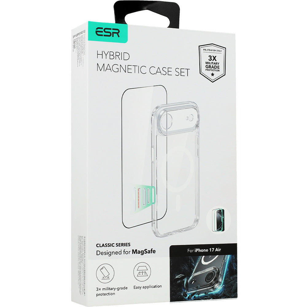 Set Handyhülle, Glas für iPhone Air, ESR Classic Hybrid mit MagSafe & Tempered Glass, Transparent