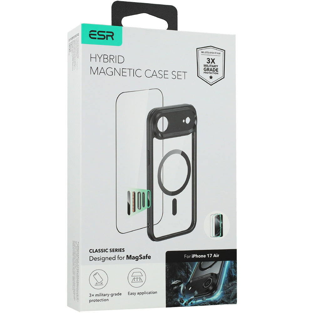 Set Handyhülle, Glas für iPhone Air, ESR Classic Hybrid mit MagSafe & Tempered Glass, Schwarz und Transparent