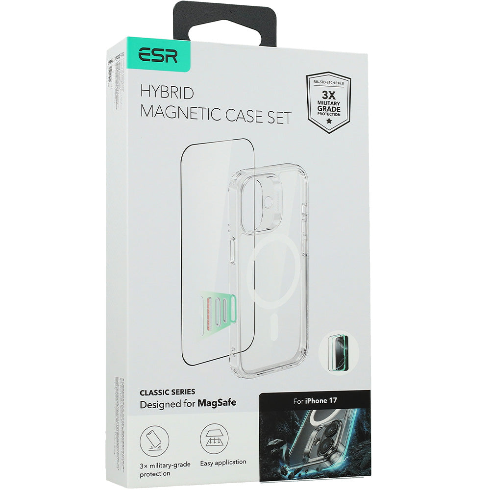 Set Handyhülle, Glas für iPhone 17, ESR Classic Hybrid mit MagSafe & Tempered Glass, Transparent