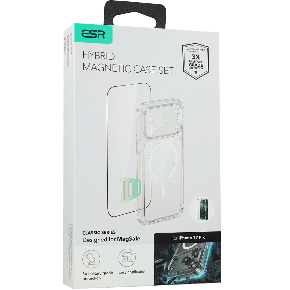 Set Handyhülle, Glas für iPhone 17 Pro, ESR Classic Hybrid mit MagSafe & Tempered Glass, Transparent