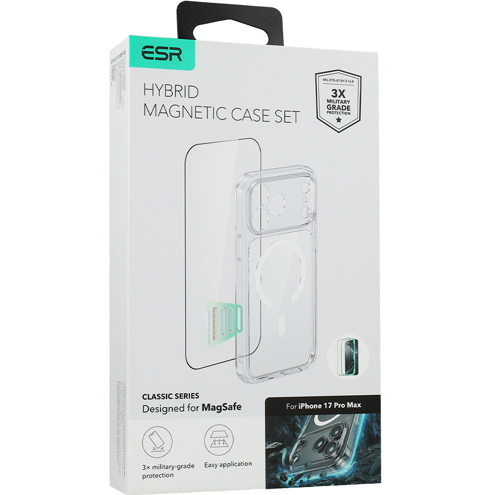 Set Handyhülle, Glas für iPhone 17 Pro Max, ESR Classic Hybrid mit MagSafe & Tempered Glass, Transparent