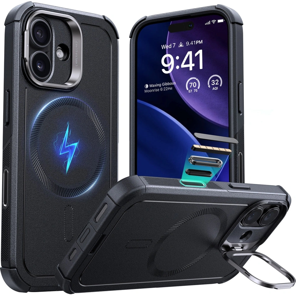 Handyhülle für iPhone 17, ESR Cyber Tough Case Kickstand mit MagSafe, Robust, Schwarz