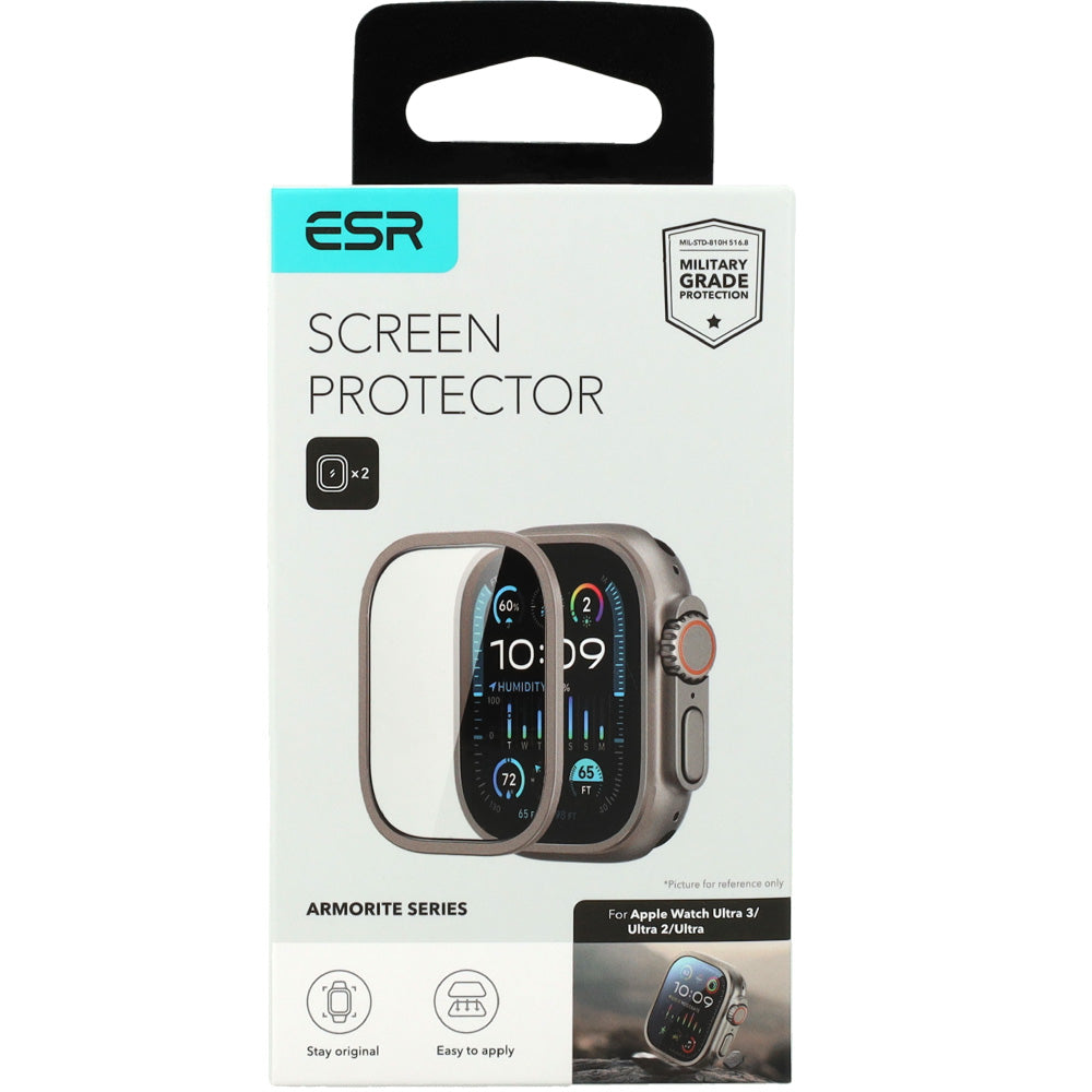 Gehärtetes Glas für Apple Watch Ultra 4/3/2/1 49 mm, ESR Screen Protector Armorite, 2 Stück, Titan